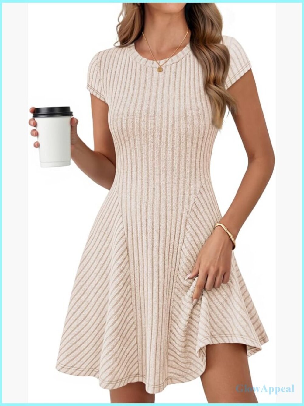 Women's Ribbed Mini Sweater Dress Cap Sleeve A-Line Knit Short Summer